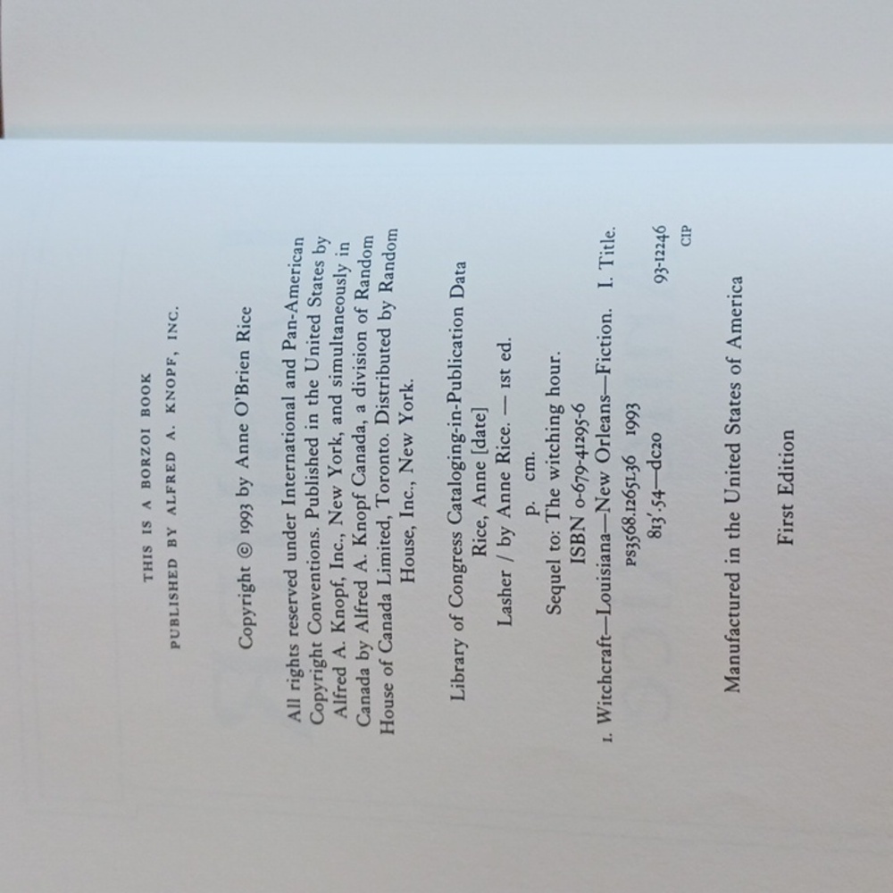 ANNE RICE LASHER RARE FIRST ADDITION HARDCOVER - Picture 2 of 8